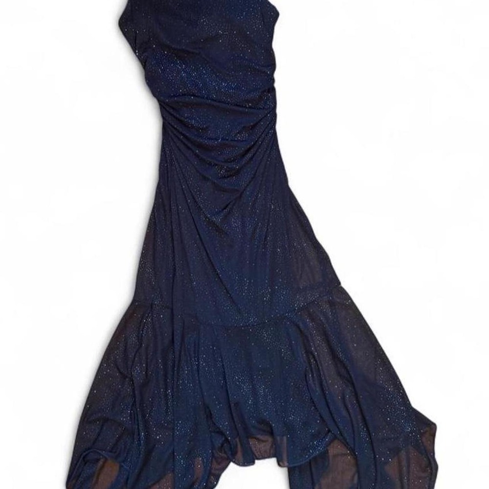 City Triangles Vintage Y2K Navy Blue Sparkle Ruched Handkerchief Maxi Dress S